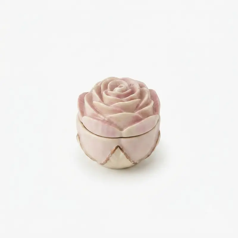 Cattin Scatola Rosa in Porcellana con Coperchio a Fiore 5x4,5 cm