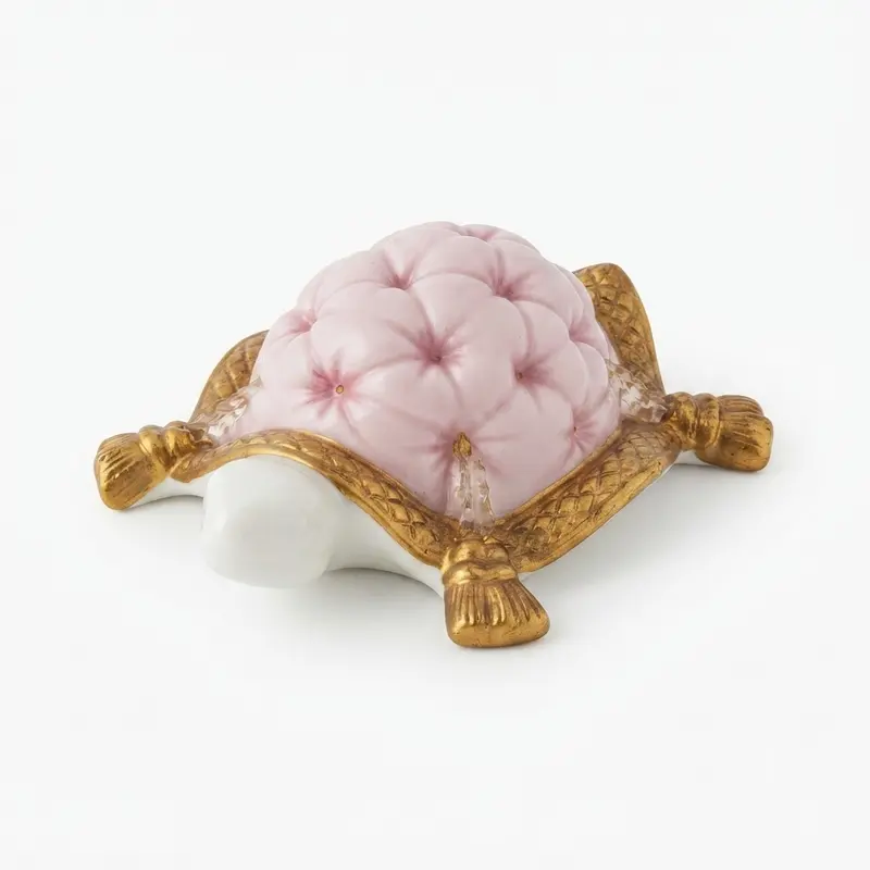 Cattin Tartaruga in Porcellana Rosa Matelassé e Oro 10x7,5xH4 cm