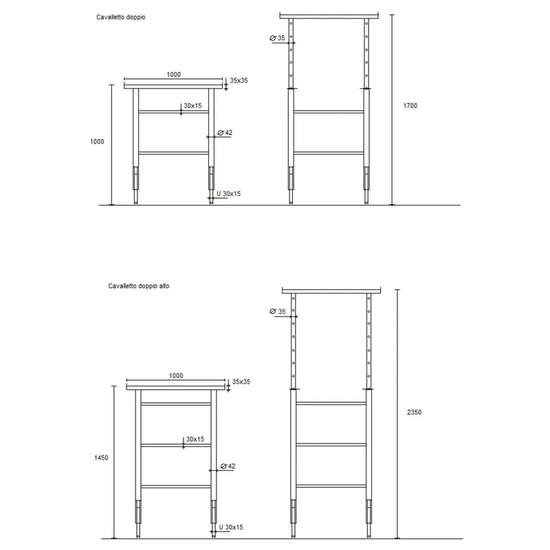 Cavalletto Doppio Regolabile 100-170 Cm