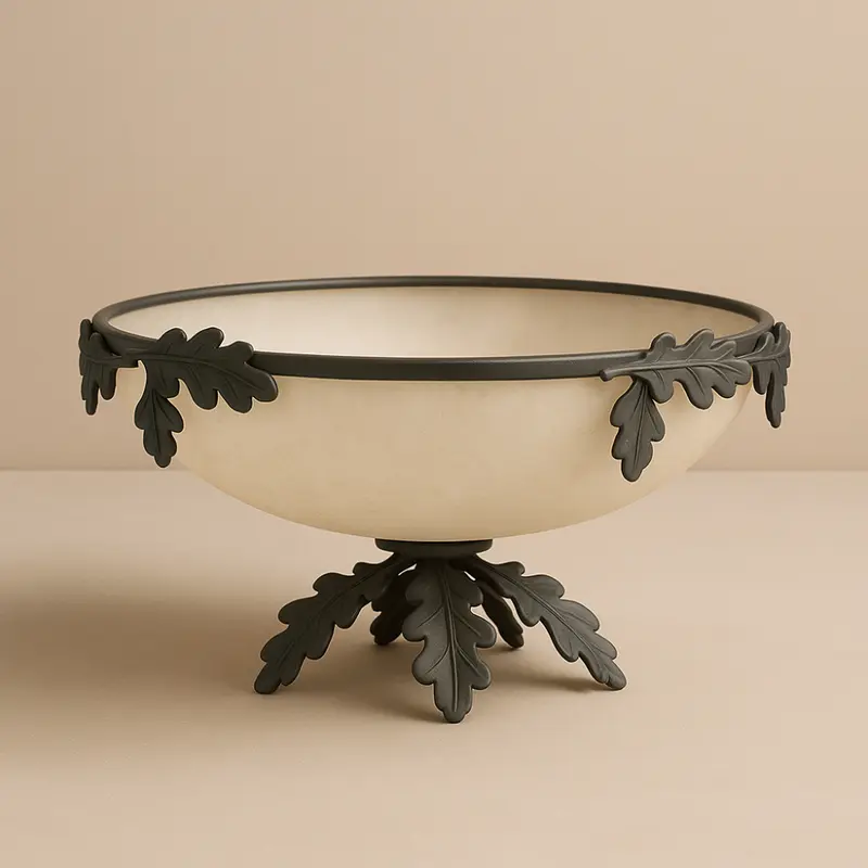 Centrotavola Ferro Battuto Grigio e Vetro Satinato Ø37×H18 cm