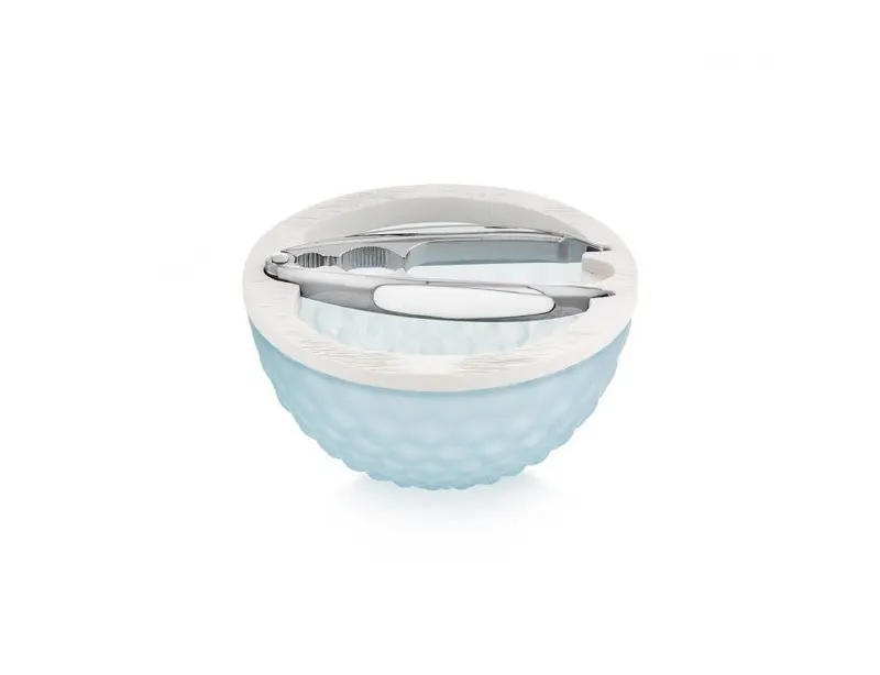 Ciotola in vetro noci con rompinoci celeste e bianco bubble | Rohome