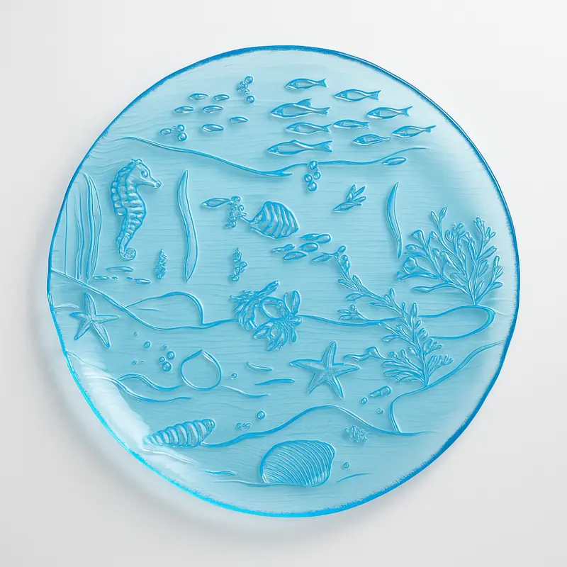 Cive – Piatto Vetro Blu Decoro Marino 32 cm Sottopiatto Charger