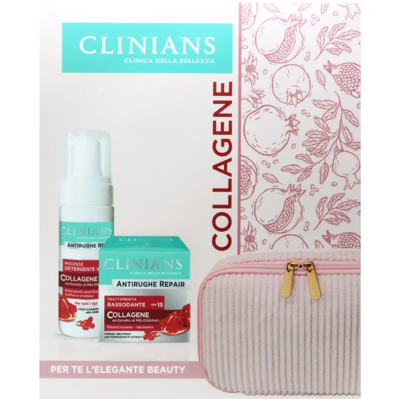 CLINIANS COFANETTO COLLAGENE - BEAUTY + ANTIRUGHE REPAIR TRATTAMENTO RASSODANTE CON ESTRATTO DI MELOGRANO 50 ML + ANTIRUGHE REPAIR MOUSSE DETERGENTE VISO CON ESTRATTO DI MELOGRANO 150 ML