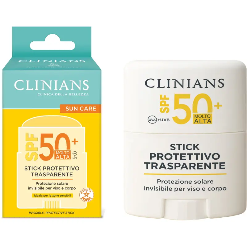 CLINIANS SOLARE STICK PROTETTIVO TRASPARENTE VISO CORPO SPF50+ 15 grammi