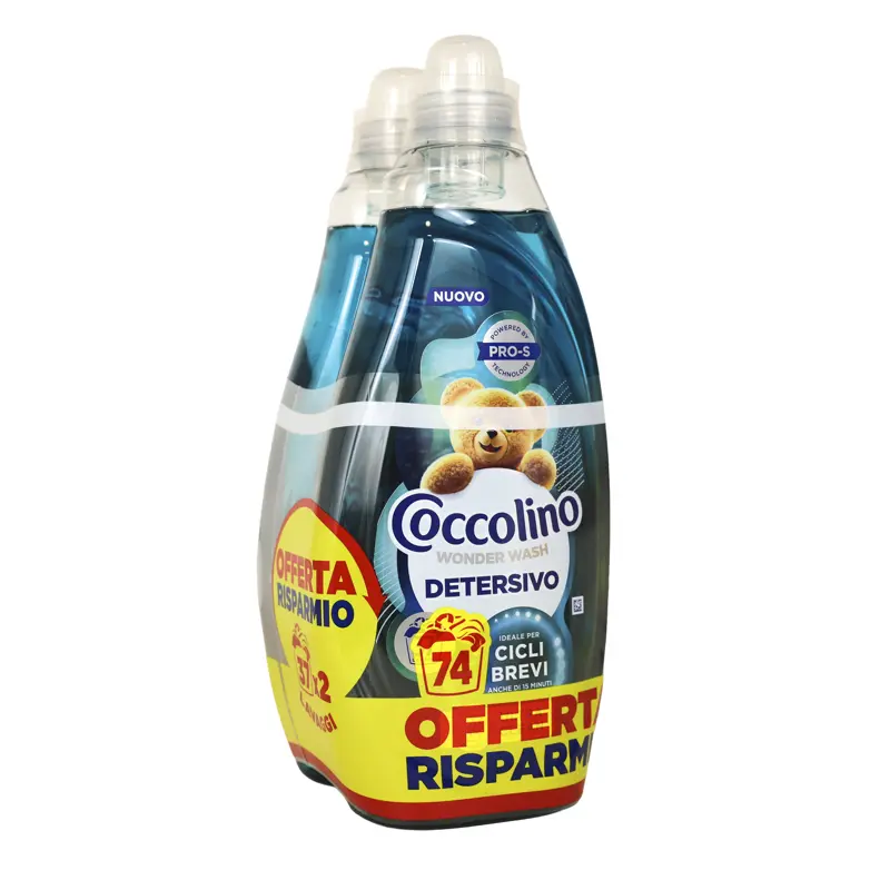 COCCOLINO WONDER WASH ULTRA CLEAN DETERSIVO BUCATO LAVATRICE 2 PEZZI DA 37 LAVAGGI DA 1480 ML