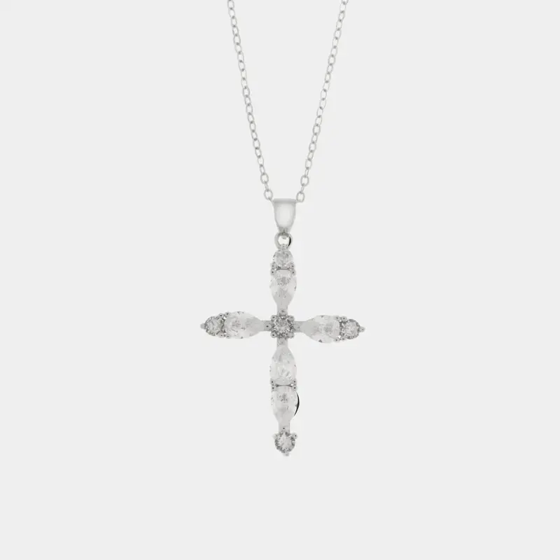 Collana in Argento a forma di croce con zirconi | Rohome