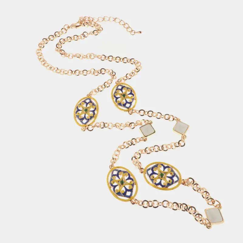 Collana in Metallo con maiolica blu e gialla | Rohome