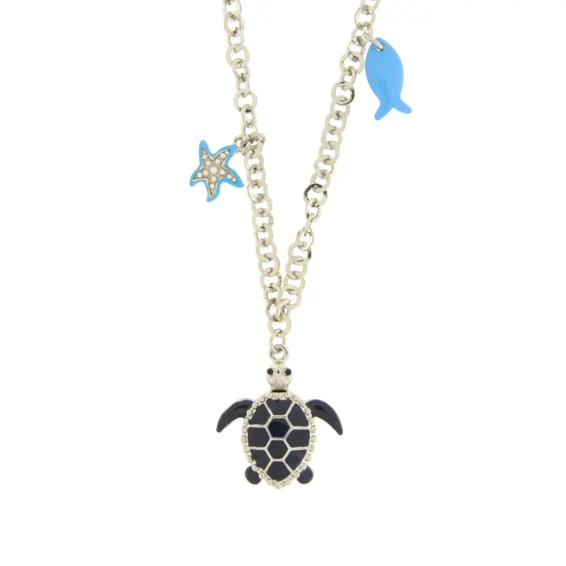 Collana in metallo con pendente tartaruga blu | Rohome