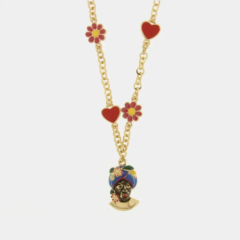 Collana in metallo con testa di moro blu | Rohome