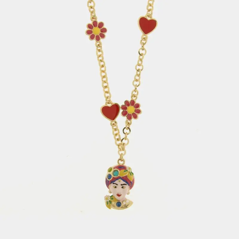 Collana in metallo con testa di moro gialla  | Rohome