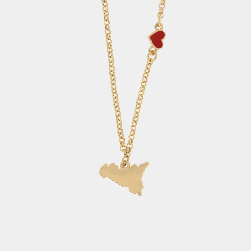 Collana in metallo Sicilia e cuore rosso | Rohome