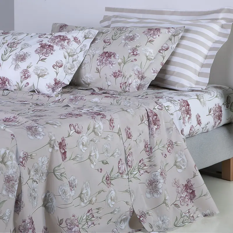 Completo Copripiumino Emporium Lisianthus Floreale in Percalle