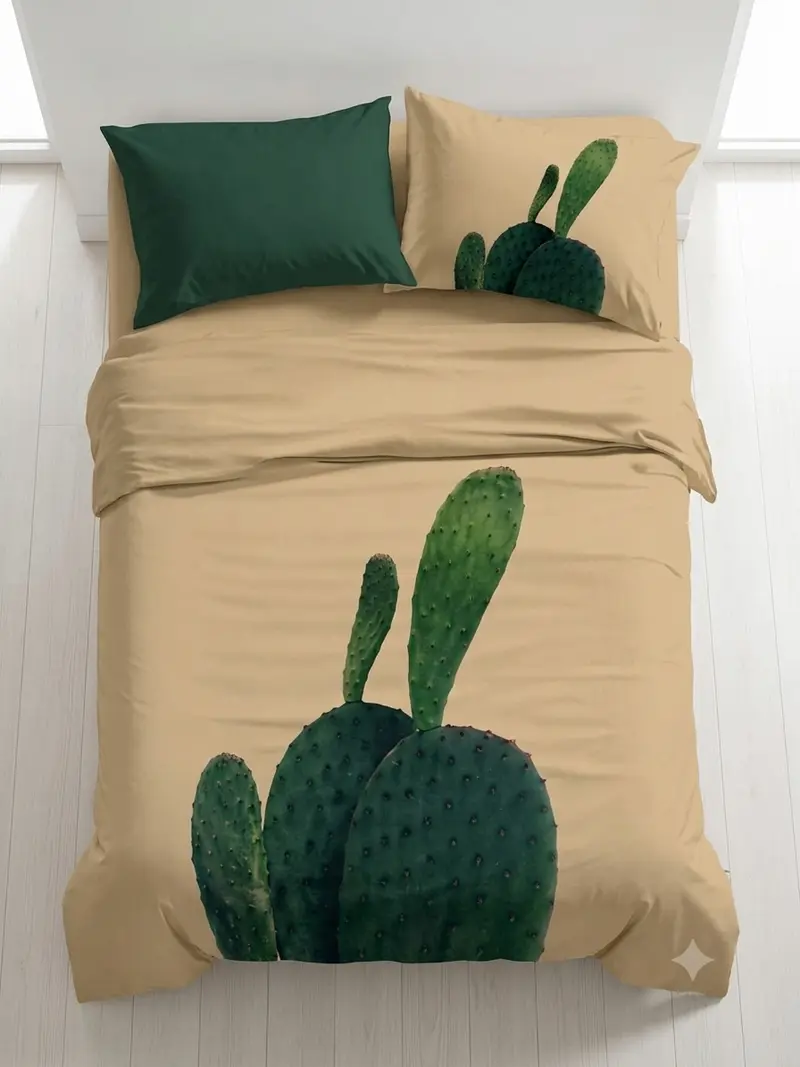 Completo lenzuola matrimoniale effetto copriletto Cactus