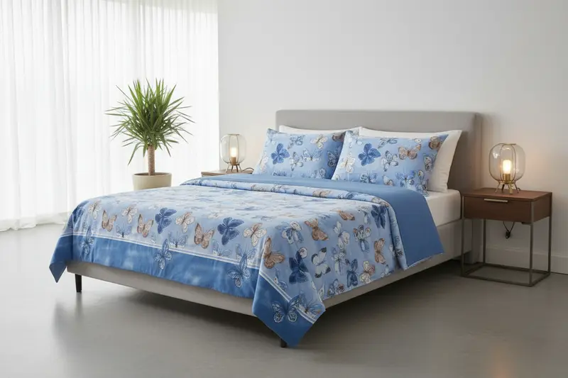 Completo Lenzuola Matrimoniale in Cotone – Fantasia Farfalle Blu