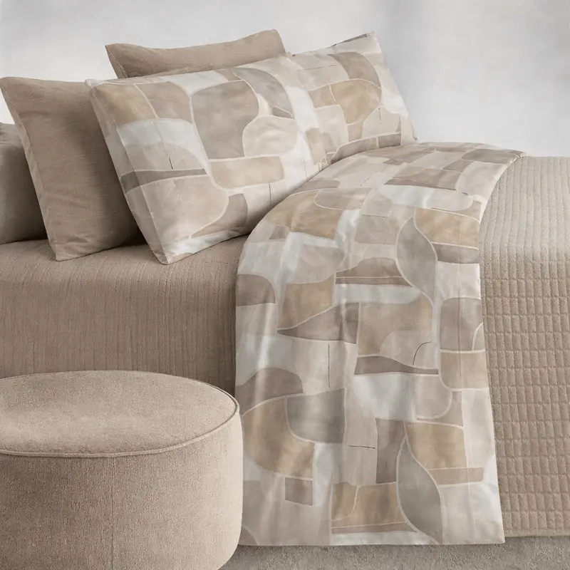 Completo letto in cotone stampato beige teren | Rohome