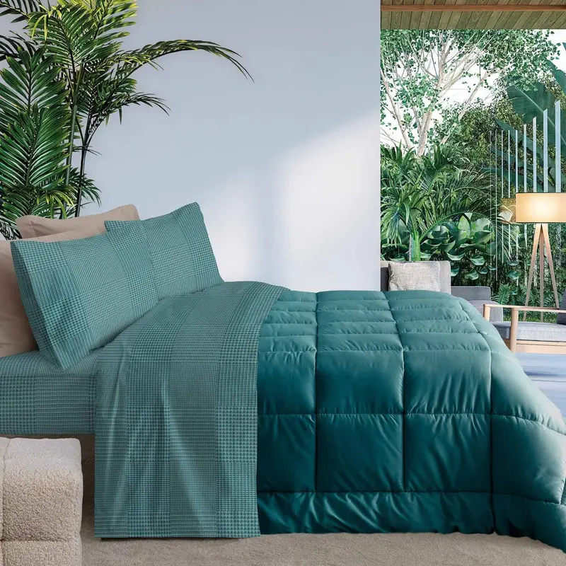 Completo letto in flanella ottanio matrimoniale | Rohome