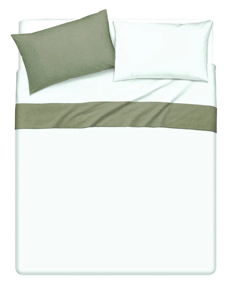 Completo letto lenzuola bicolor in 100% cotone made in Italy BIANCO/SALVIA
