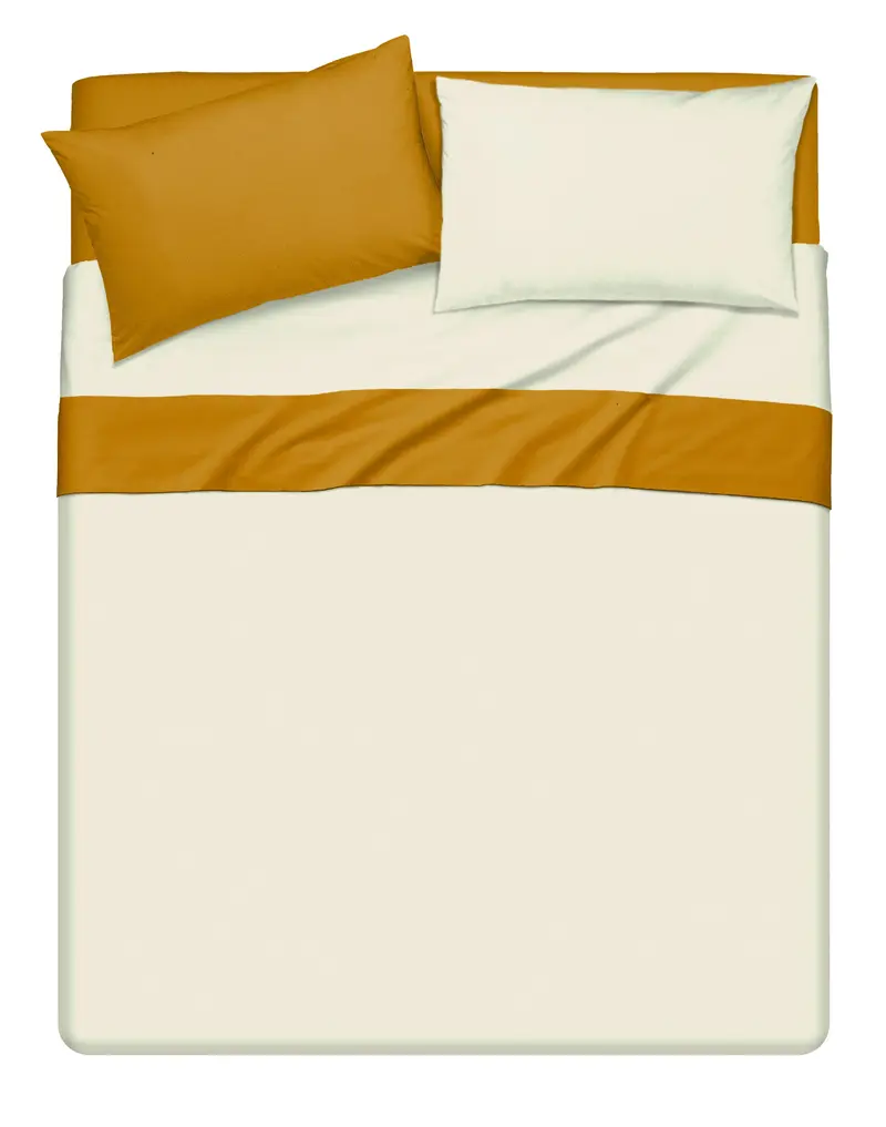 Completo letto lenzuola bicolor in 100% cotone made in Italy NATURALE/OCRA