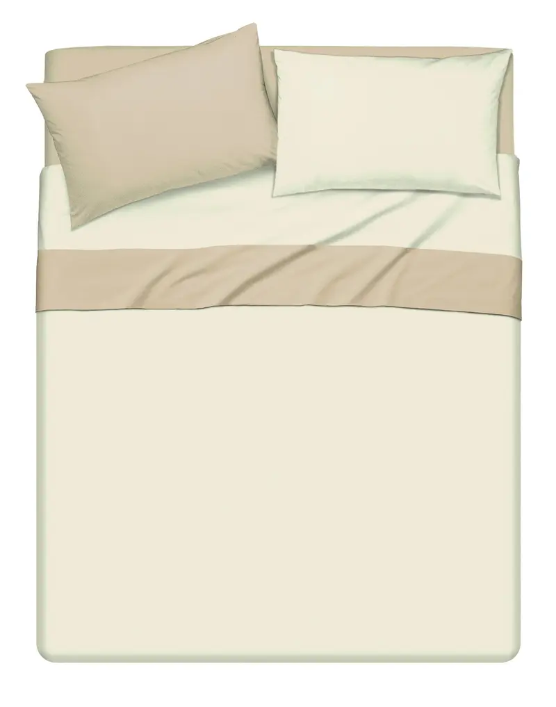 Completo letto lenzuola bicolor in 100% cotone made in Italy NATURALE/SABBIA