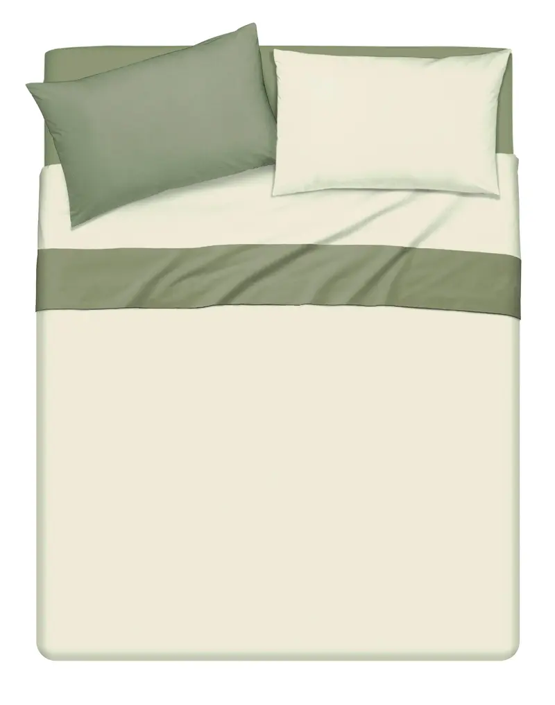Completo letto lenzuola bicolor in 100% cotone made in Italy NATURALE/SALVIA