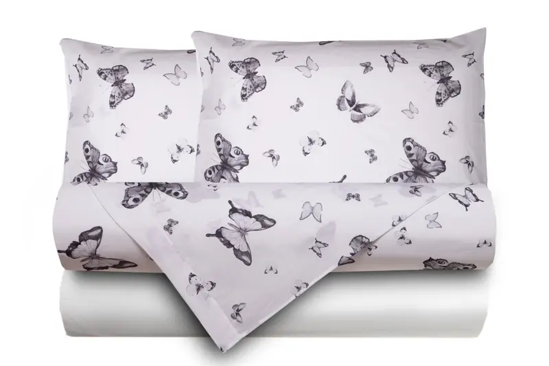 Completo letto lenzuola double face stampa digitale in cotone made in italy FARFALLE BIANCO-NERO/BIANCO
