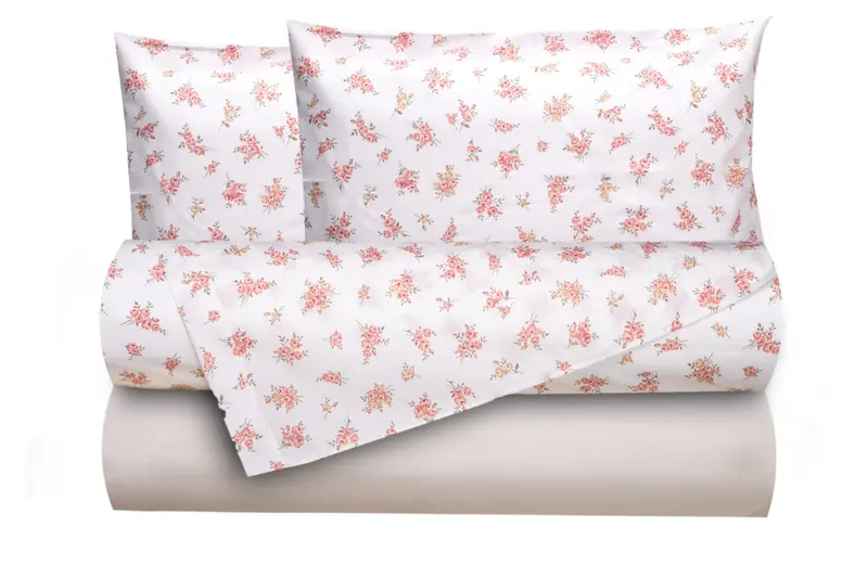 Completo letto lenzuola federe bifaccia double face stampa digitale in cotone made in italy FIORELLINI/PANNA