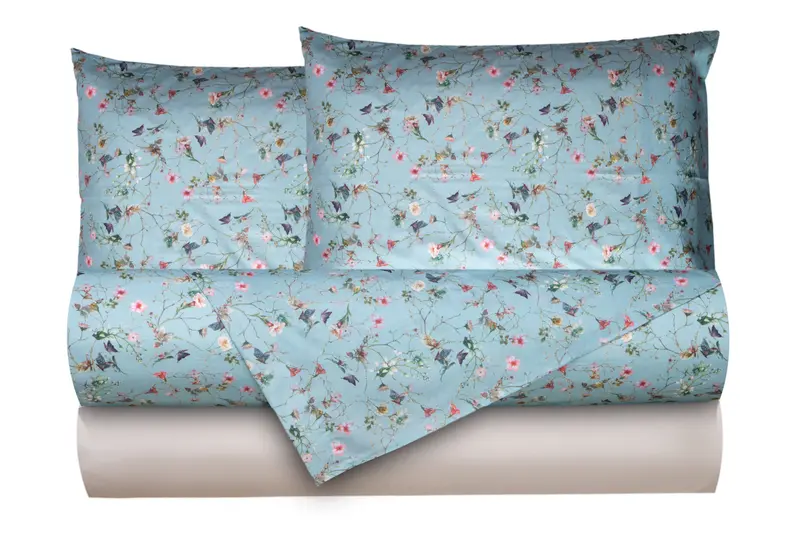 Completo letto lenzuola federe bifaccia double face stampa digitale in cotone made in italy RISVEGLIO DI PRIMAVERA/PANNA