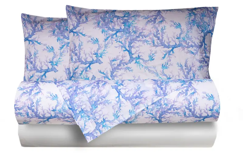 Completo letto lenzuola federe stampa digitale 100% cotone, made in italy CORALLO ACQUARELLO/BIANCO