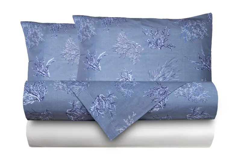 Completo letto lenzuola federe stampa digitale 100% cotone, made in italy OCEANO AZZURRO/BIANCO