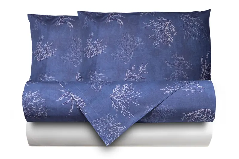 Completo letto lenzuola federe stampa digitale 100% cotone, made in italy OCEANO BLU/BIANCO