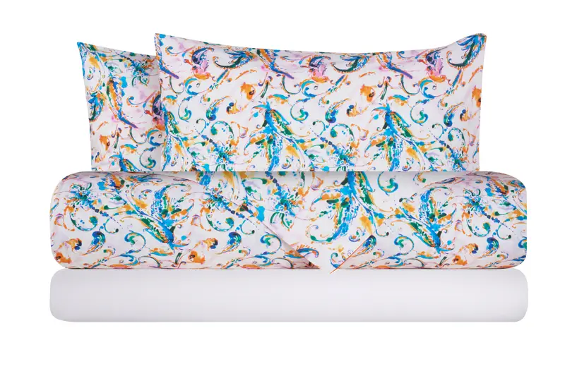 Completo letto lenzuola federe stampa digitale 100% cotone, made in italy PAISLEY MULTICOLOR