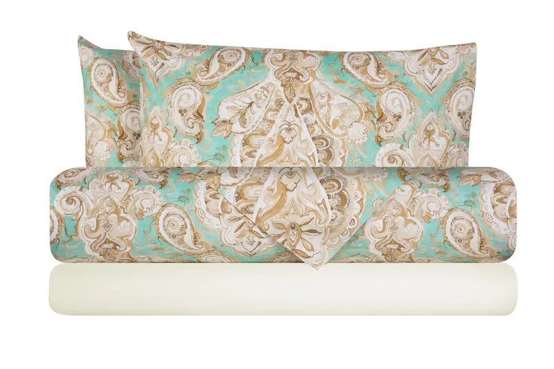 Completo letto lenzuola federe stampa digitale 100% cotone, made in italy PAISLEY VERDE