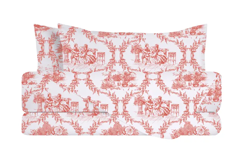 Completo letto lenzuola federe stampa digitale 100% cotone, made in italy TOILE DE JOUY MALDIVE