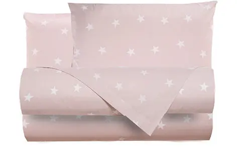 Completo letto lenzuola in cotone made in italy STELLINE BIANCHE SU FONDO ROSA
