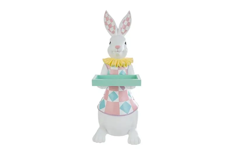 Coniglio pasquale grande con vassoio in resina h61.5cm | Rohome