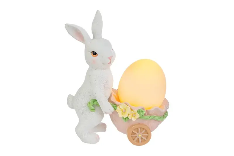 Coniglio pasquale in resina con carriola e uovo led h.19.5cm | Rohome