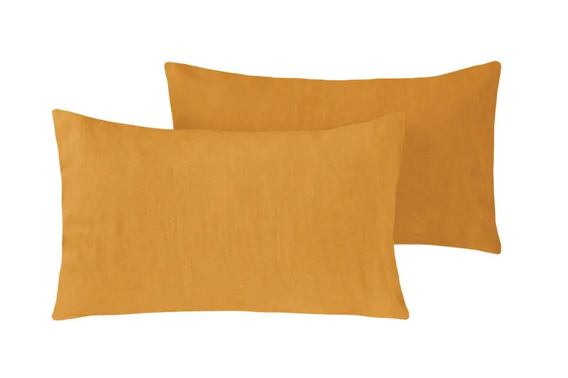 Coppia di federe in puro lino stone washed Ocra