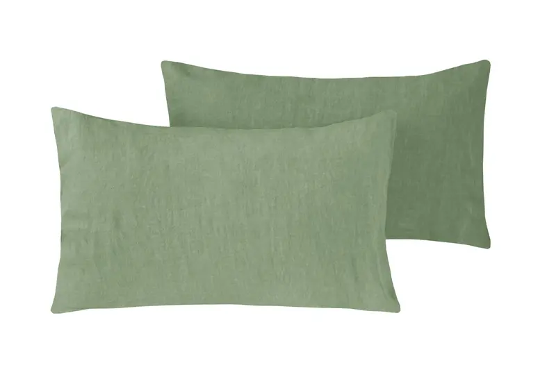 Coppia di federe in puro lino stone washed Verde Oliva