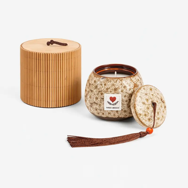 Cuorematto Candela Profumata Porcellana Marrone Box Vimini H10xØ11 cm