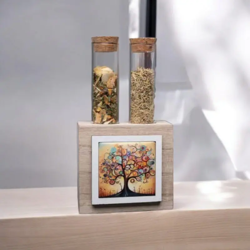 Cuorematto Portaspezie in Legno con Decoro Albero della Vita - D9054