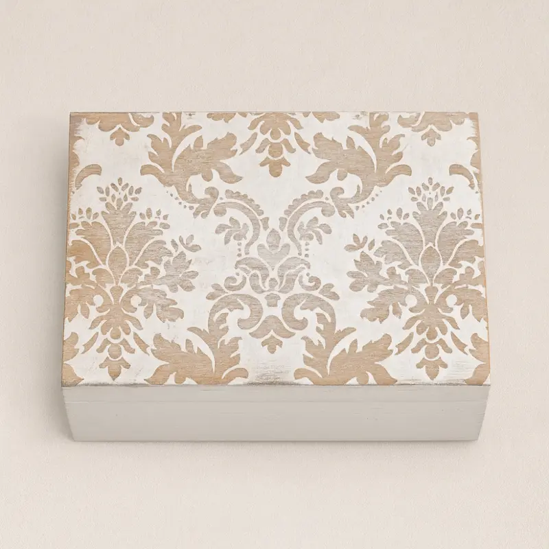 Cuorematto Scatola Porta Carte in Legno Decoro Broccato 14x10,5 cm