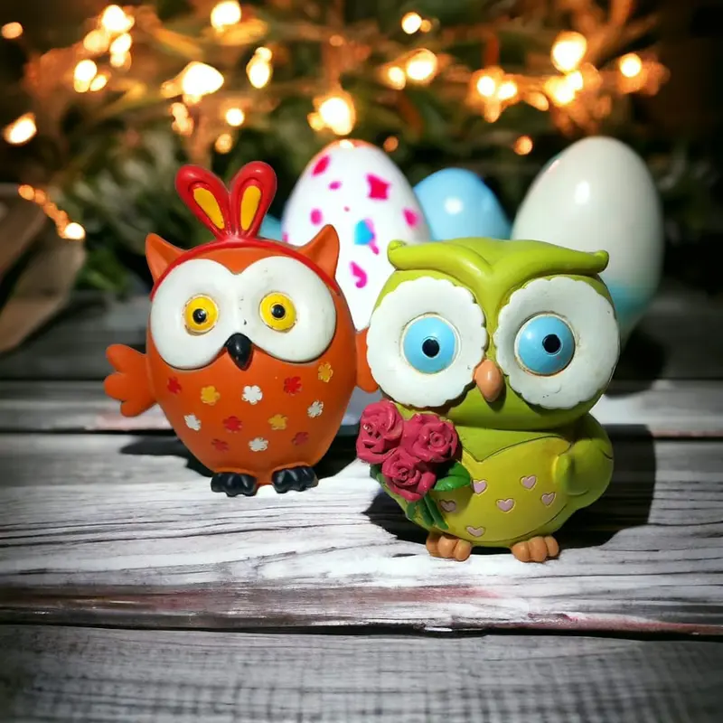 Cuorematto Set 2 gufi decorazione pasqua resina 11×9 cm