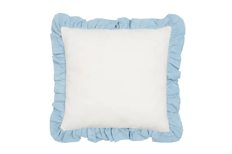 Cuscino Arredo con Frou Frou in misto lino Made in Italy NATURALE/AZZURRO