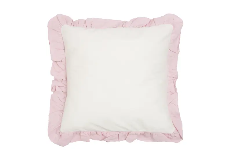 Cuscino Arredo con Frou Frou in misto lino Made in Italy NATURALE/ROSA