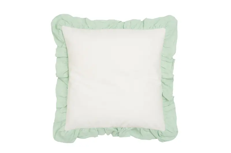 Cuscino Arredo con Frou Frou in misto lino Made in Italy NATURALE/VERDE DELICATO