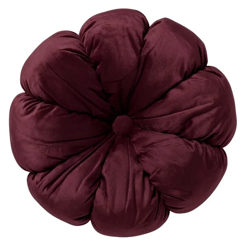 Cuscino arredo in velluto d.38cm a forma di fiore bordeaux | Rohome