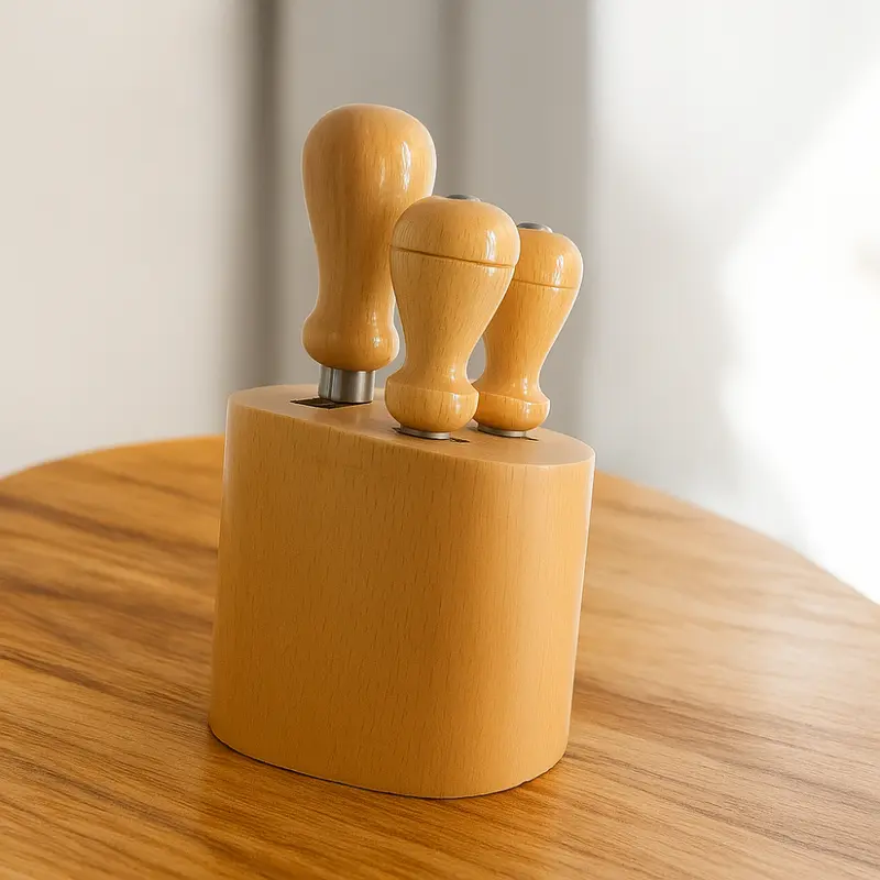D&D Ceppo in Legno + Set 3 Utensili Formaggio 20 cm