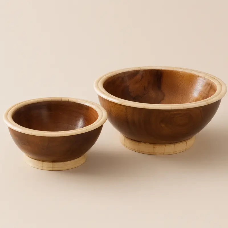 Daliana Coppia Ciotole Legno Anticato Bordi Osso 18/16 cm