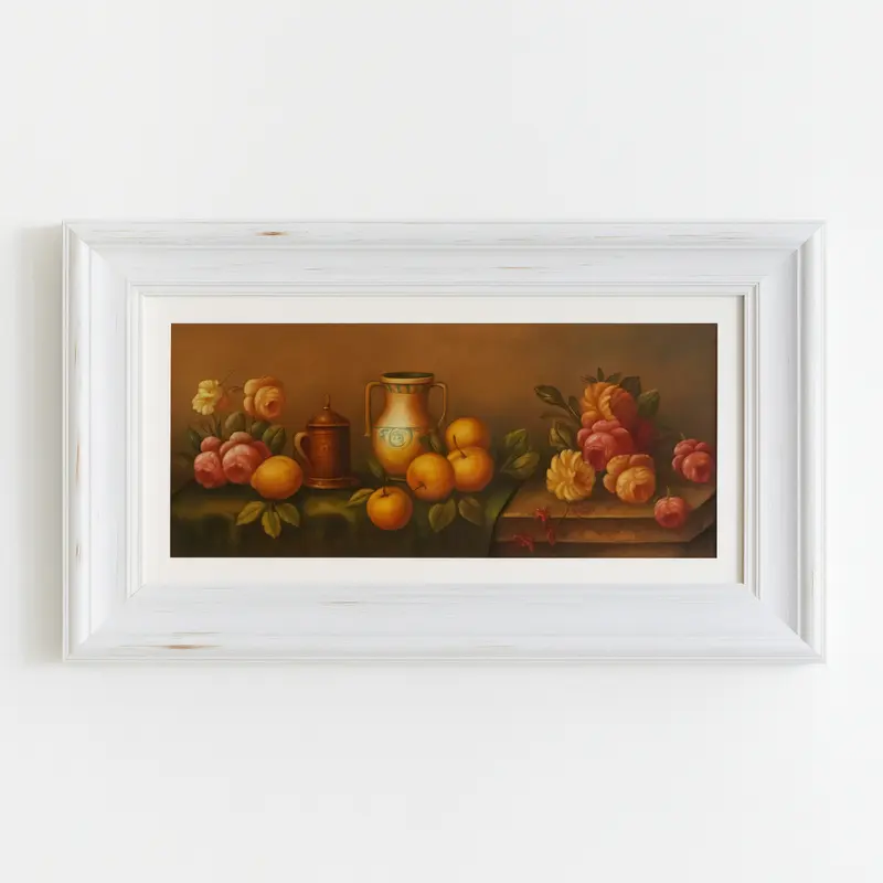 Daliana Quadro Shabby Chic Cornice Bianca 80 cm Olio su Tela
