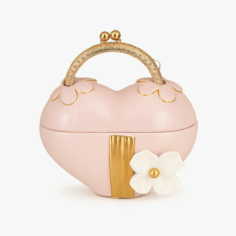 Dea Capodimonte Borsetta Cuore Ceramica Cipria Oro 16x8x18 cm